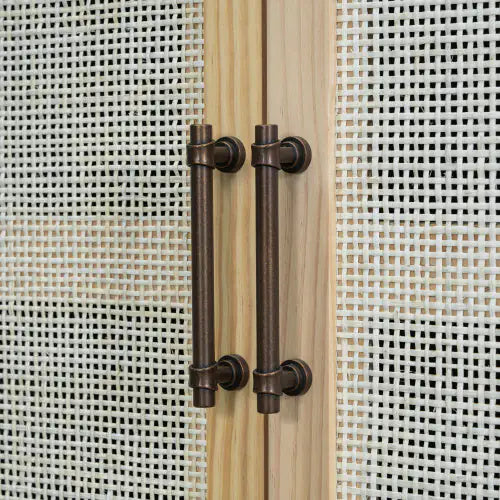 Wood and Ratan Weave Side Cabinet
