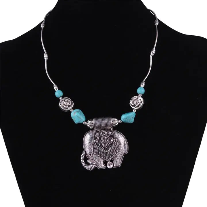 Turquoise Elephant Pendant, Bohemian Necklace