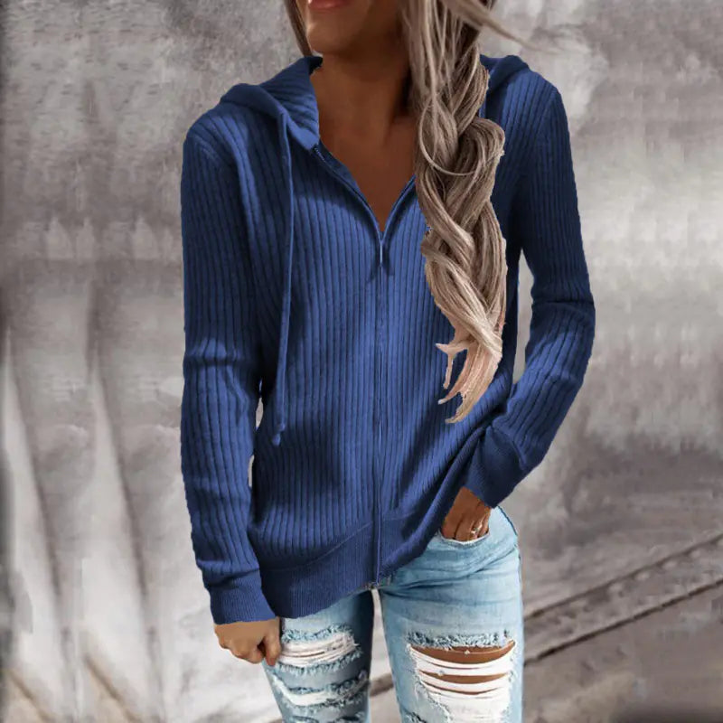 Women's Casual Hooded Cardigan Sweater in Solid Color