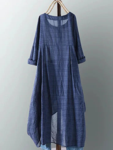 Women's Cotton Pocket Checkered Dress
