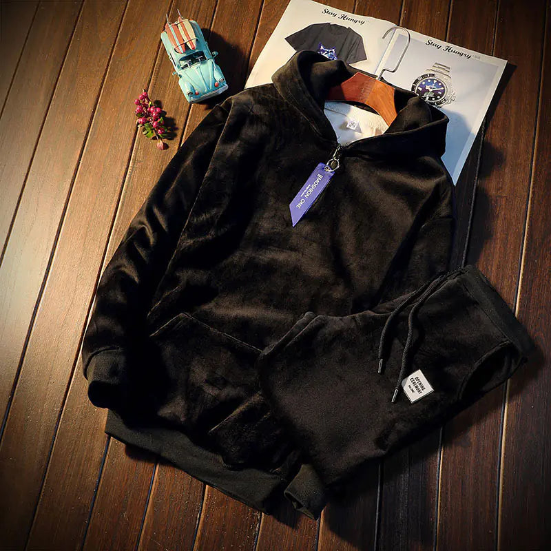 Reversible Velvet Hoodie Casual Set