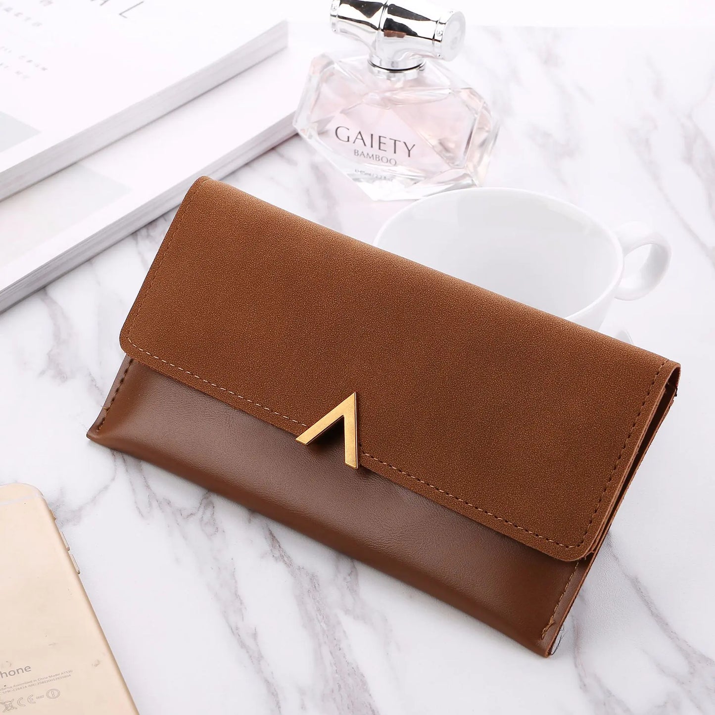 Frosted Color Matching Long Wallet for Ladies