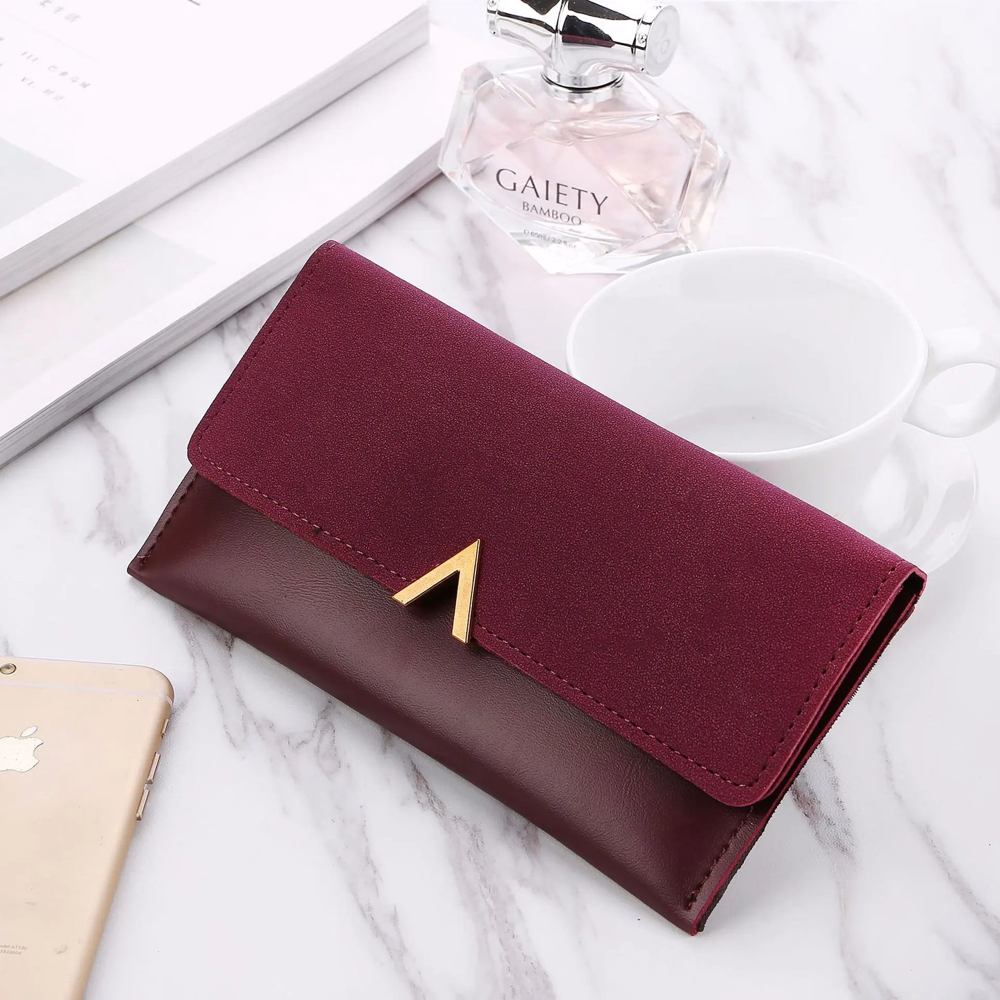 Frosted Color Matching Long Wallet for Ladies