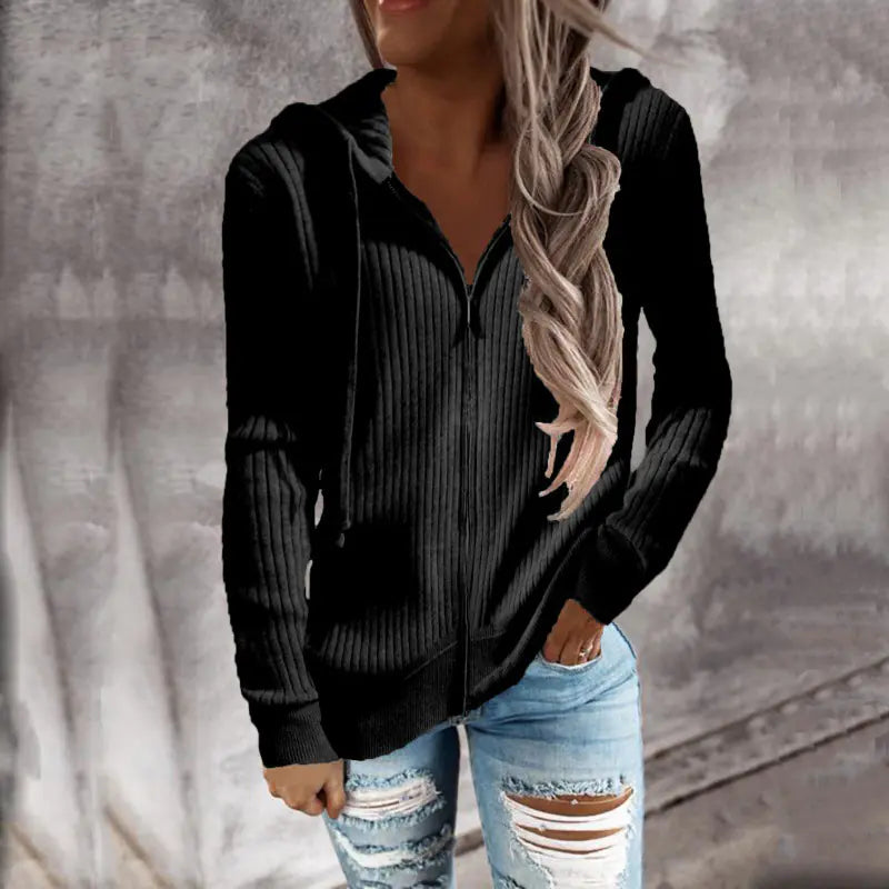 Women's Casual Hooded Cardigan Sweater in Solid Color