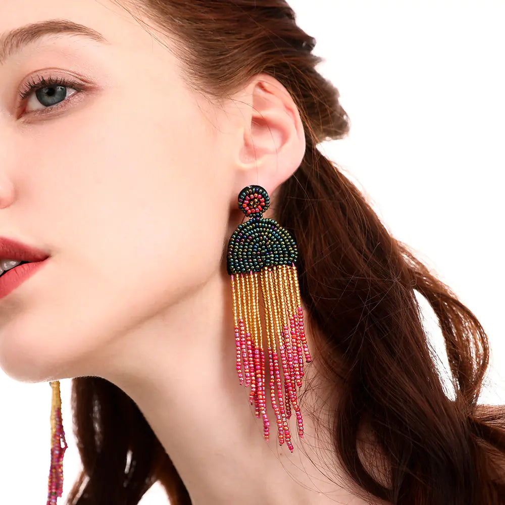 Handmade Bohemian Colorful Bead Earrings (Hypoallergenic)