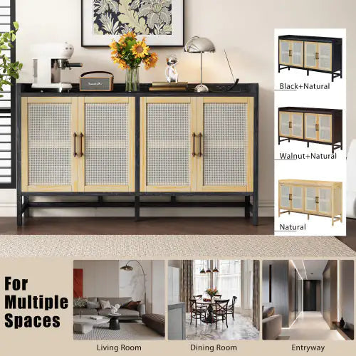 Wood and Ratan Weave Side Cabinet