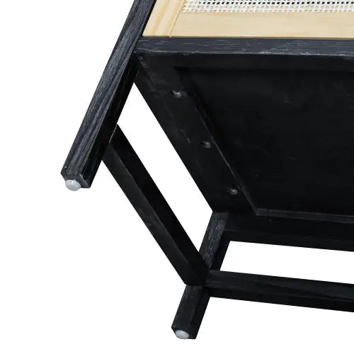 Wood and Ratan Weave Side Cabinet