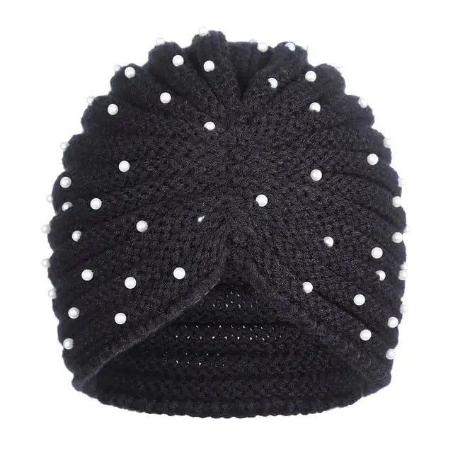 Bohemian Knitted Pearl Headscarf Hat and Headband