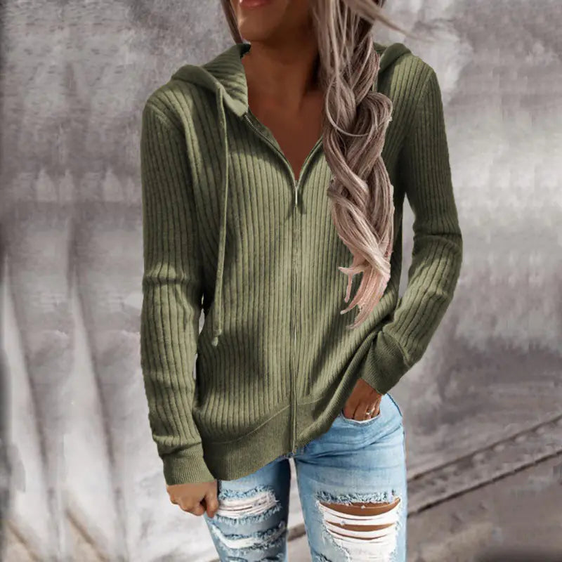 Women's Casual Hooded Cardigan Sweater in Solid Color