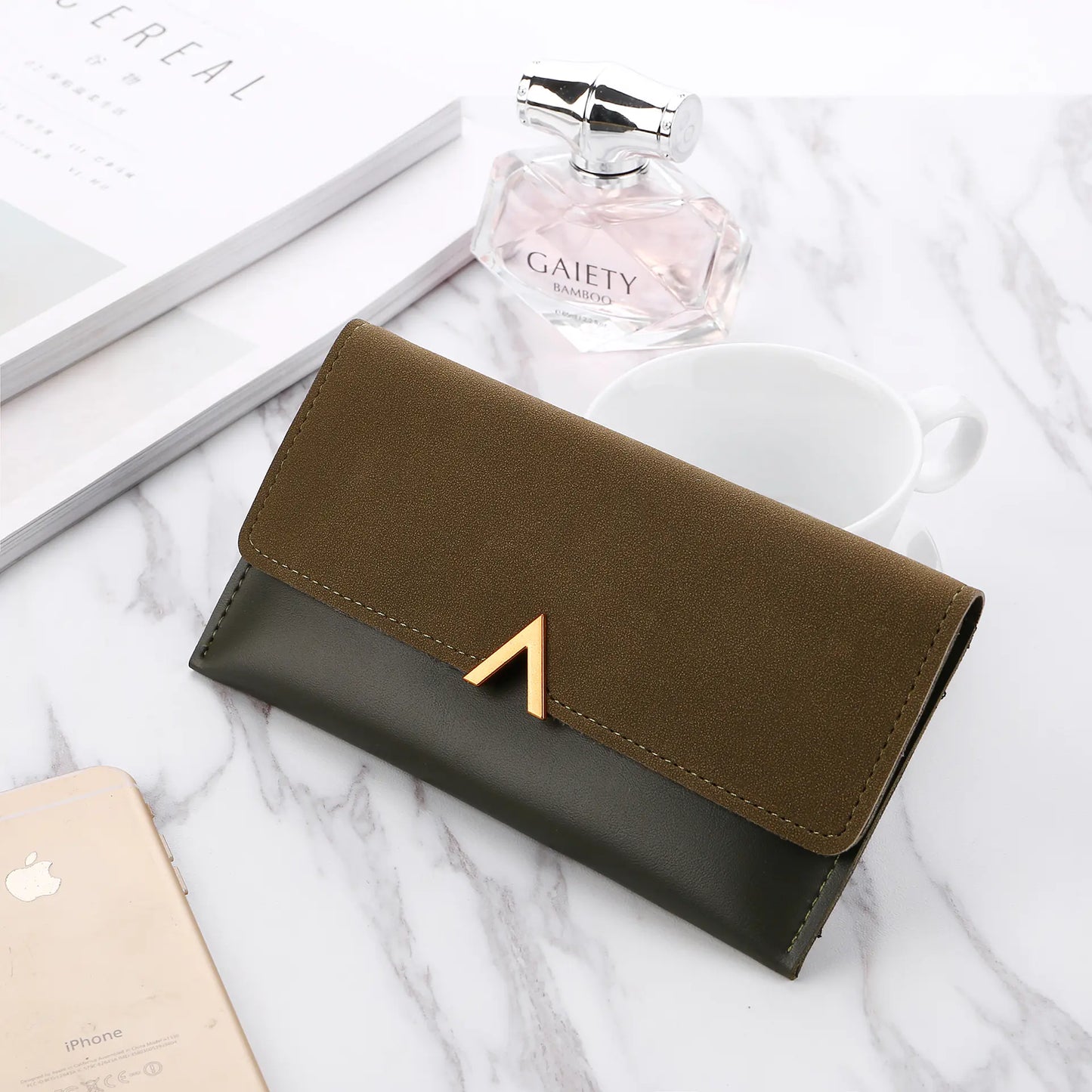 Frosted Color Matching Long Wallet for Ladies