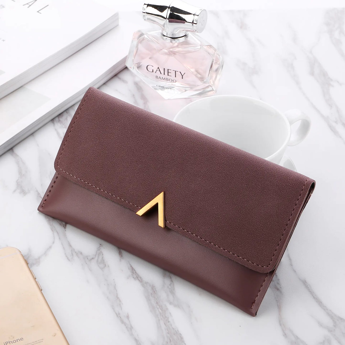 Frosted Color Matching Long Wallet for Ladies