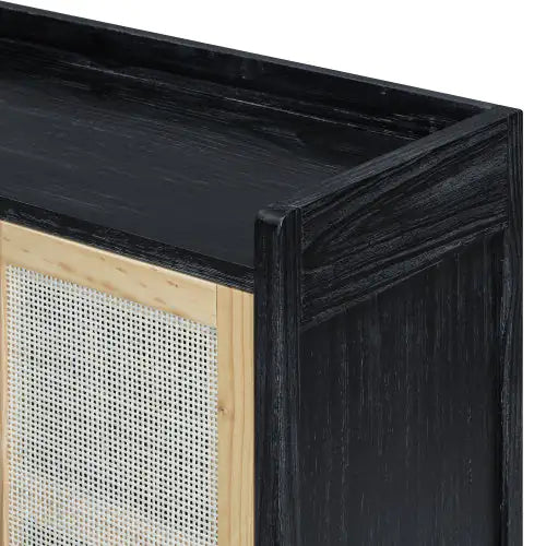 Wood and Ratan Weave Side Cabinet