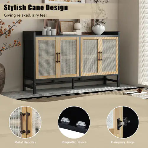 Wood and Ratan Weave Side Cabinet