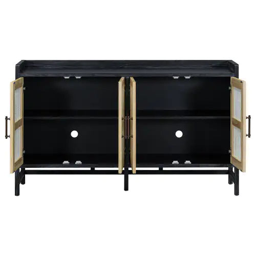 Wood and Ratan Weave Side Cabinet