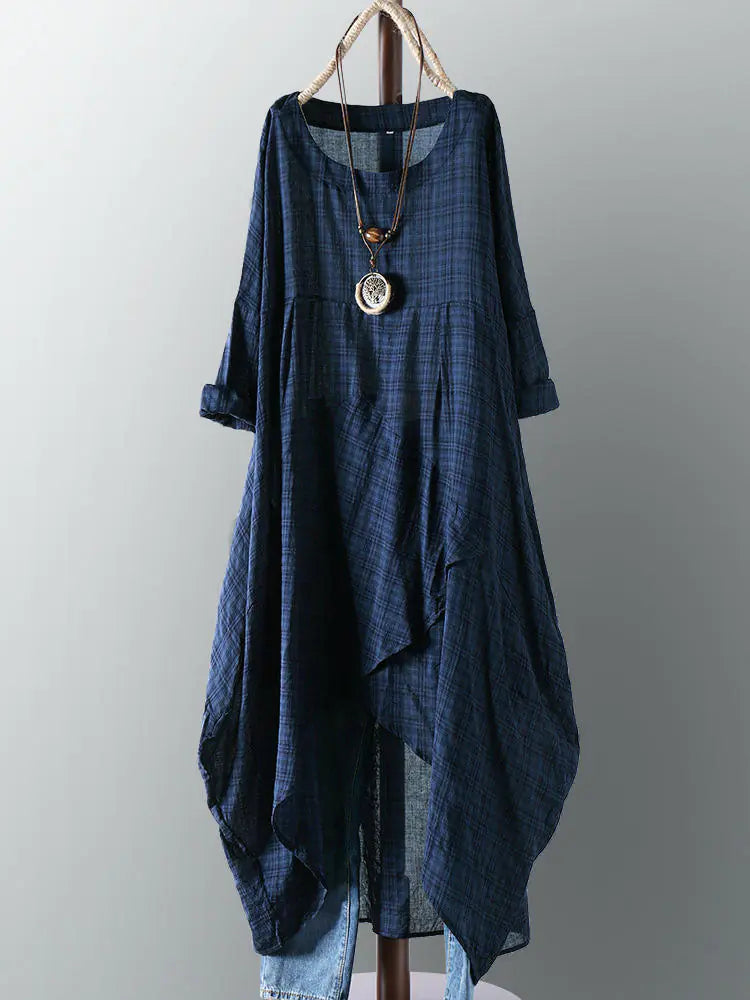 Women's Cotton Pocket Checkered Dress