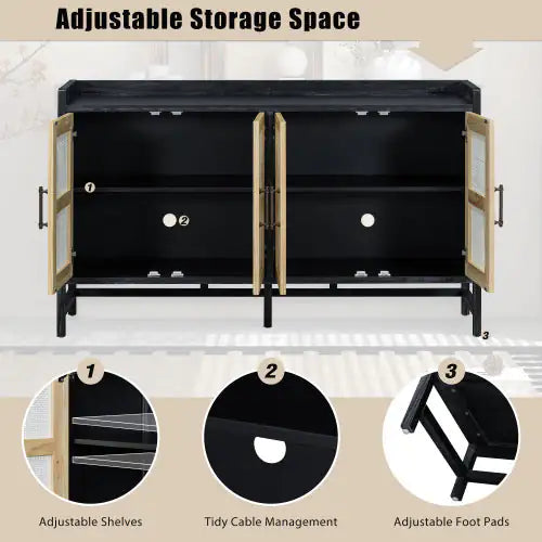 Wood and Ratan Weave Side Cabinet