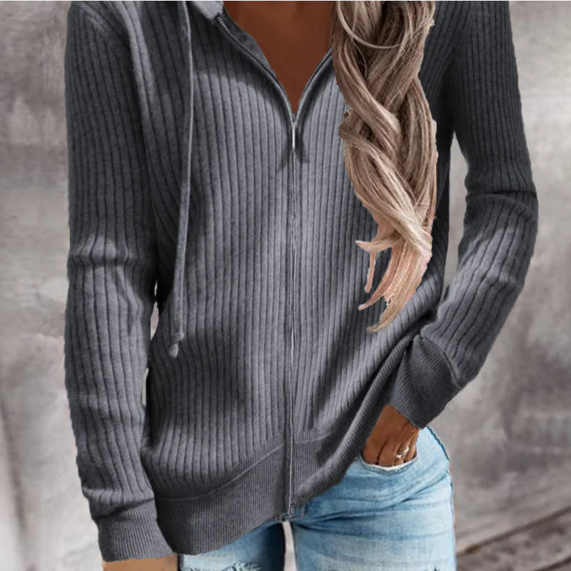 Women's Casual Hooded Cardigan Sweater in Solid Color