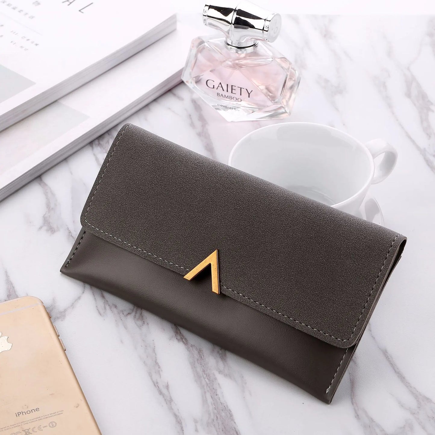 Frosted Color Matching Long Wallet for Ladies