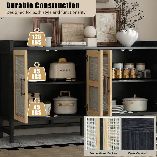 Wood and Ratan Weave Side Cabinet