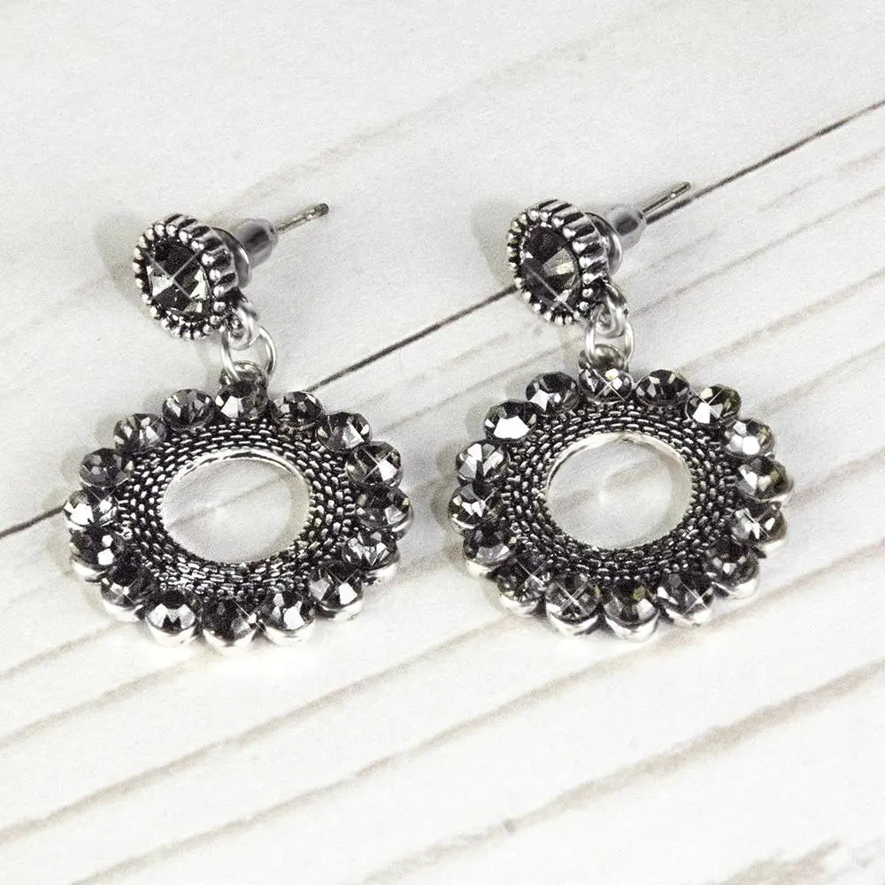 Smoked Crystal Earrings - Silver