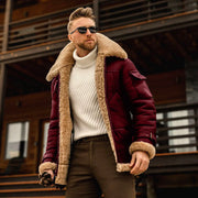 Men's Thick Plush Leather Mid-Length Coat (Large Size)
