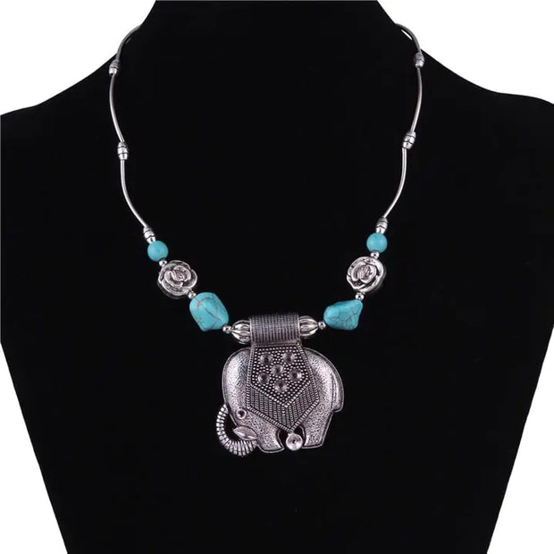 Turquoise Elephant Pendant, Bohemian Necklace