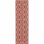 2' X 8' Red and Ivory Geometric Stain Resistant Indoor Outdoor Area Rug-0