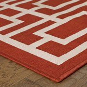 2' X 8' Red and Ivory Geometric Stain Resistant Indoor Outdoor Area Rug-2