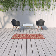 2' X 8' Red and Ivory Geometric Stain Resistant Indoor Outdoor Area Rug-1