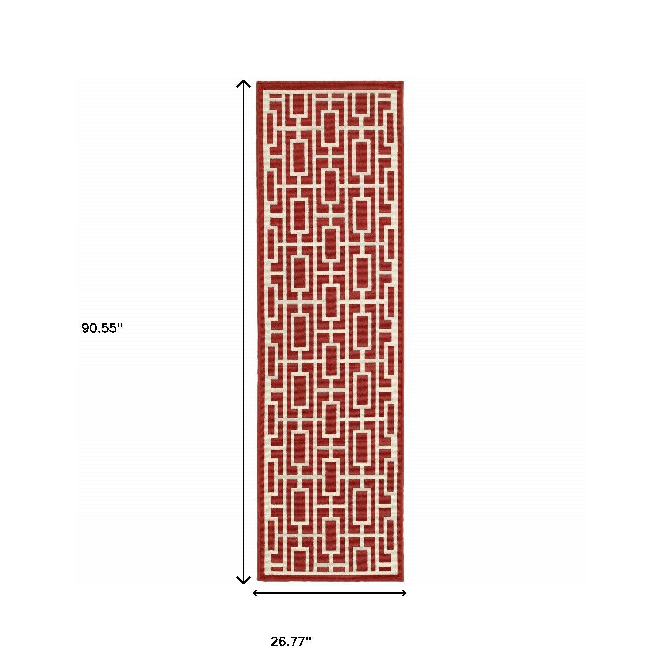 2' X 8' Red and Ivory Geometric Stain Resistant Indoor Outdoor Area Rug-3