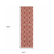 2' X 8' Red and Ivory Geometric Stain Resistant Indoor Outdoor Area Rug-3