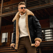 Men's Thick Plush Leather Mid-Length Coat (Large Size)
