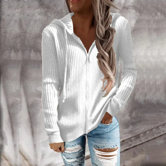 Women's Casual Hooded Cardigan Sweater in Solid Color
