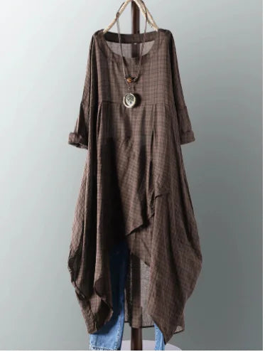 Women's Cotton Pocket Checkered Dress