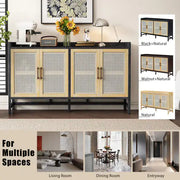 Wood and Ratan Weave Side Cabinet