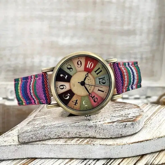 Multicolor Pattern Ladies Dial Watch