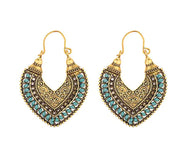 Ethnic Heart Earrings - Bohemian Alloy Vintage Style (Pair)
