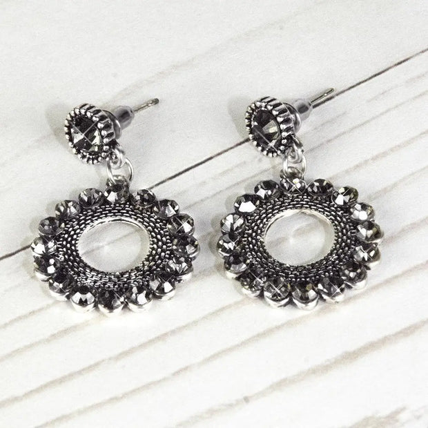 Smoked Crystal Earrings - Silver